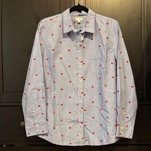 J. Crew Light Blue Shirt with Red Heart Design